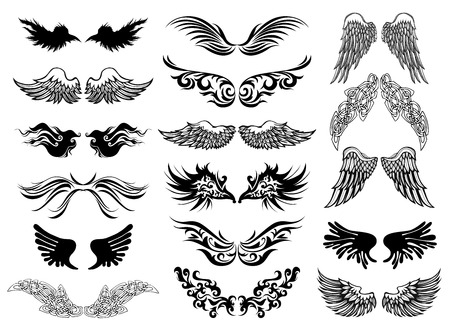 Vector illustrations of black and white wings.のイラスト素材