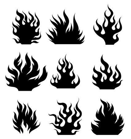 Set og black and white fire design elements for tattoo.のイラスト素材