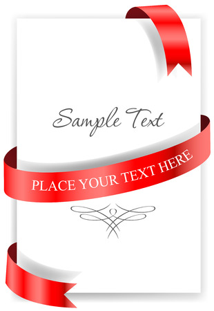 Greeting card with a red ribbon. Vector illustration.のイラスト素材