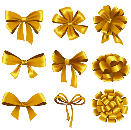 Set of gold gift bows with ribbons. Vector illustration.のイラスト素材