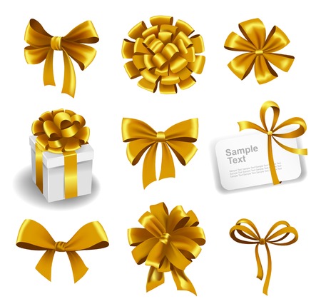 Set of gold gift bows with ribbons. Vector illustration.のイラスト素材