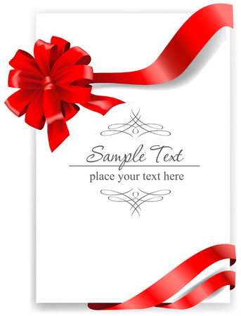 Greeting card with a red ribbon. Vector illustration.のイラスト素材