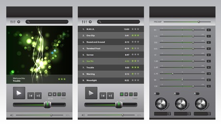 Design of the app and set of buttons and icons for a musical playerのイラスト素材