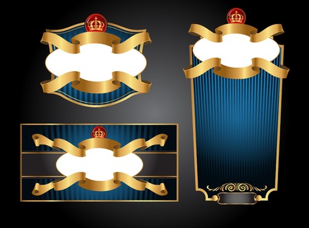 Blue gold-framed set ot label, envelope and certificate. Vector illustration. All elements separately.のイラスト素材