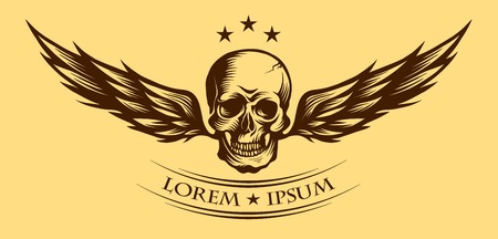 Human skull with wings for tattoo design or lable.のイラスト素材