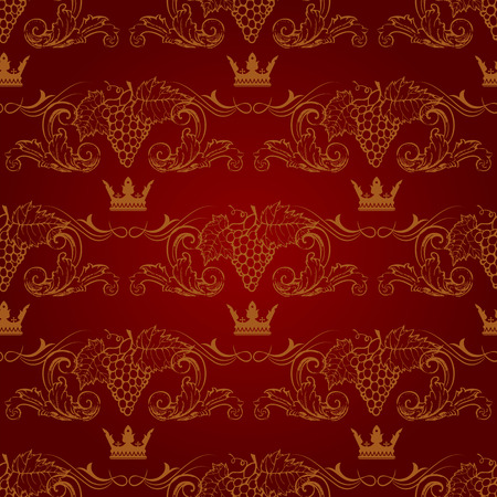Seamless texture with vintage floral elements and grapevine. Vector patternのイラスト素材
