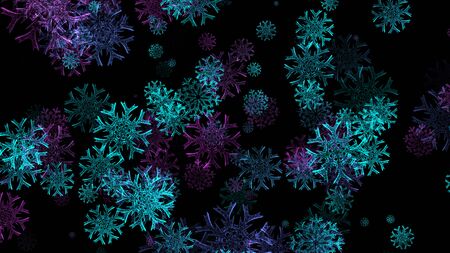 Abstract background with a variety of colorful snowflakes. Big and small.の写真素材