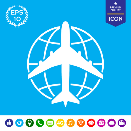 Earth and Airplane logo - isolated symbol silhouette iconのイラスト素材
