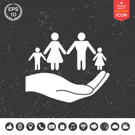 Hand holding a symbol of family. Family protect iconのイラスト素材