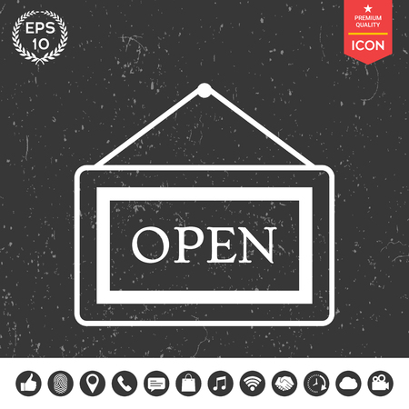 Information plate with Open sign, board hanging iconのイラスト素材