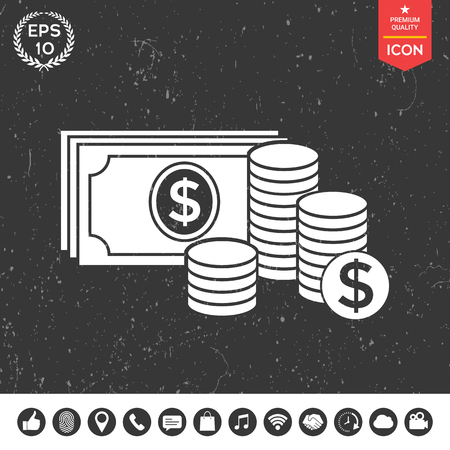 Money banknotes stack and Stack of coins icon with dollar symbolのイラスト素材