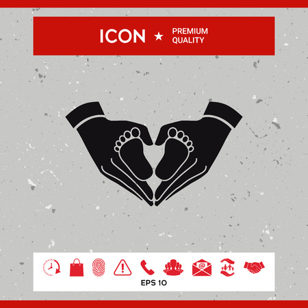 Hands holding baby - protection symbol. Heart shape made with handsのイラスト素材