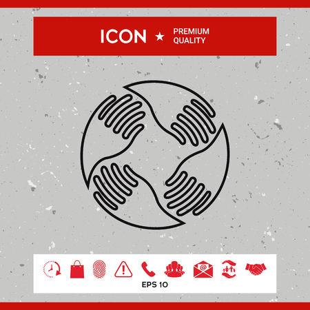 Teamwork Hands Logo. Human connection. Line iconのイラスト素材