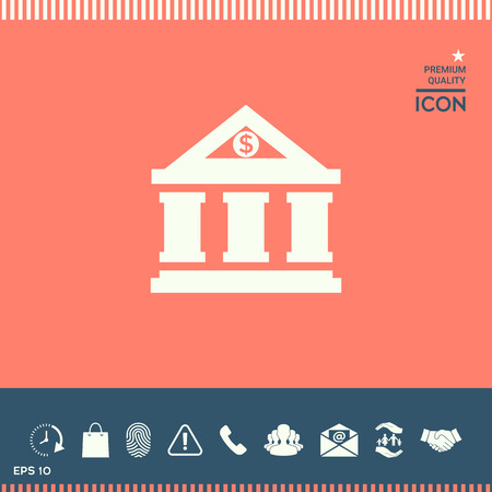 Abstract illustration of building icon, banking concept with dollar symbol, isolated on colored backgroundのイラスト素材