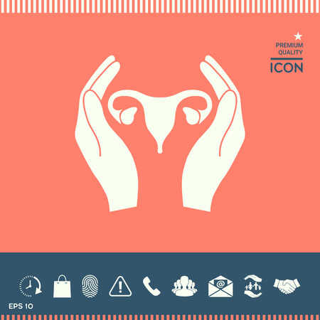 Hands holding Female uterus - protection iconのイラスト素材
