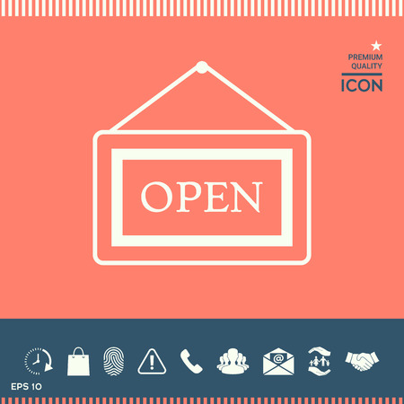 Information plate with Open sign, board hanging iconのイラスト素材