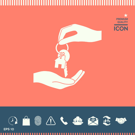 Receiving the key with keychain shaped like a house - icon.のイラスト素材