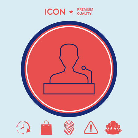 Speaker, orator speaking from tribune - line iconのイラスト素材