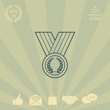 Medal with Laurel wreath, line iconのイラスト素材