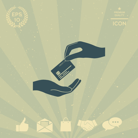 Receiving credit card. Hand holding credit cardのイラスト素材