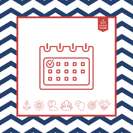 Calendar with check mark icon with zigzag lined frameのイラスト素材