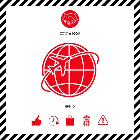 Airplane fly around the planet Earth logoのイラスト素材