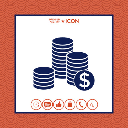 Stack of coins with dollar symbol on white background with border, vector illustration.のイラスト素材