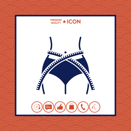 Women waist with measuring tape, weight loss, diet, waistline - icon on white background with border, vector illustration.のイラスト素材