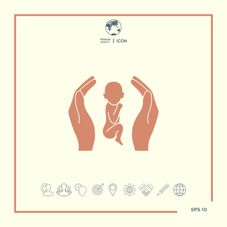 Hands holding baby, protection symbol.のイラスト素材