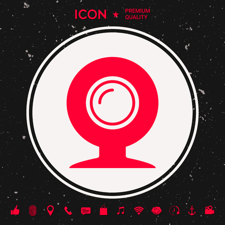 Webcam icon in white circle on black background with icon, app. Premium quality icon. Vector illustration.のイラスト素材