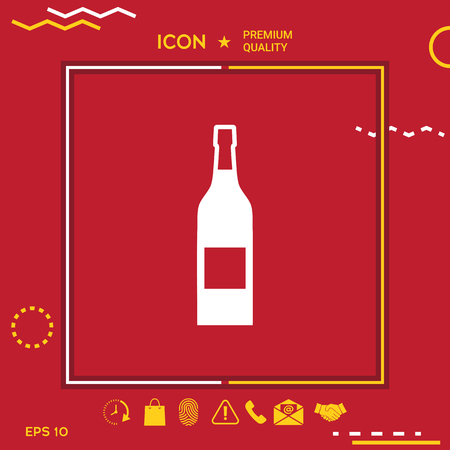 Bottle with wine icon in white and yellow border on red background with web icon, app. Premium quality icon. Vector illustration.のイラスト素材