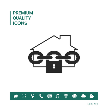 Chained house with padlock Vector illustration. Graphic element for your design.のイラスト素材