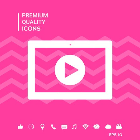 Computer tablet with play button with smartphone tools icons on pink background vector illustrationのイラスト素材
