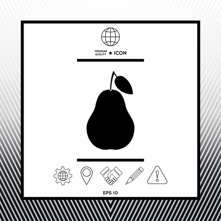 Pear symbol icon in white square with black border, web app or icon. Premium quality icon illustration.のイラスト素材
