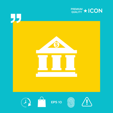 Bank icon with dollar symbol in yellow square on blue background with icon, app. Premium quality icon illustration.のイラスト素材