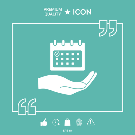 Planning, time management, hand holding calendar icon  on green background. Vector illustration.のイラスト素材