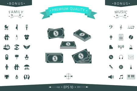 Set of Money banknotes stack iconのイラスト素材