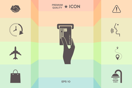 Inserting credit card icon isolated on colorful background.のイラスト素材