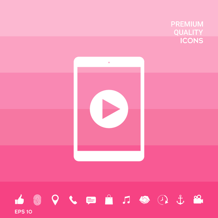 Tablet with play button Icon on pink illustration with icon, app.のイラスト素材