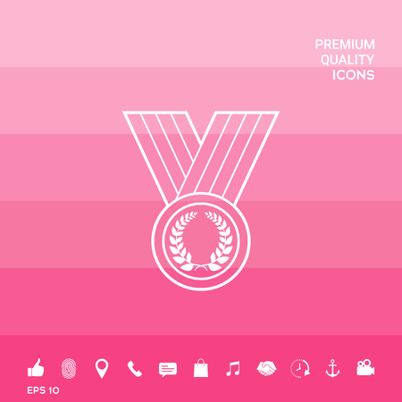 Medal with Laurel wreath, line iconのイラスト素材