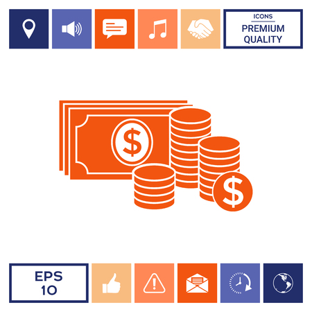 Money banknotes stack and Stack of coins icon with dollar symbolのイラスト素材
