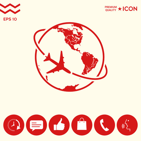 Airplane fly around the planet Earth logo iconのイラスト素材