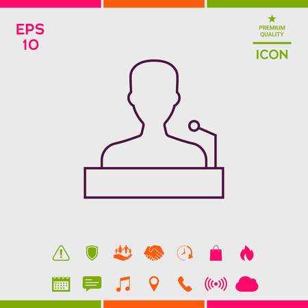 Speaker, orator speaking from tribune - line iconのイラスト素材