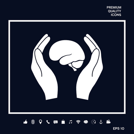 Hands holding brain - protection icon . Signs and symbols - graphic elements for your designのイラスト素材