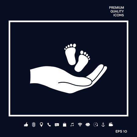 Hands holding baby foot . Signs and symbols - graphic elements for your designのイラスト素材