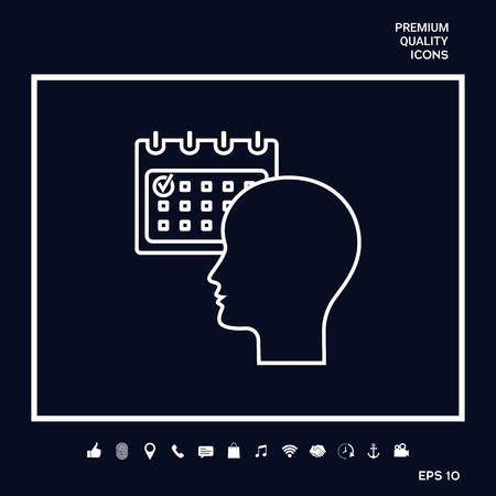 Planning, time management, person with calendar - line icon . Signs and symbols - graphic elements for your designのイラスト素材