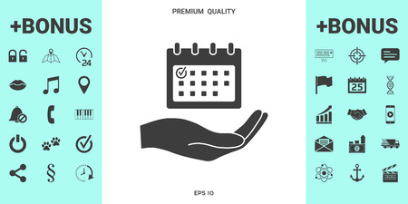 Planning, time management, hand holding calendar icon . Signs and symbols - graphic elements for your designのイラスト素材