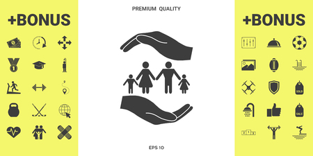 Hands holding a symbol of family. Family protect icon . Signs and symbols - graphic elements for your designのイラスト素材