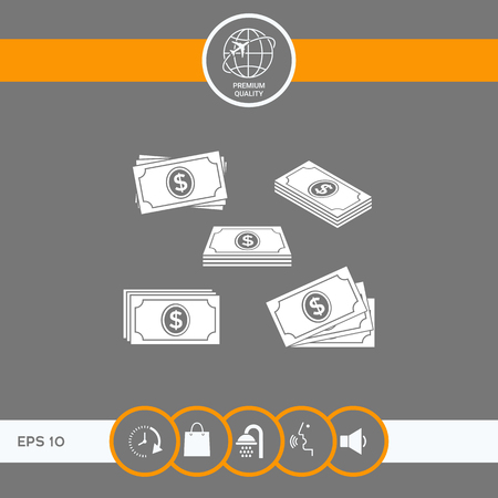 Set of Money banknotes stack iconの写真素材