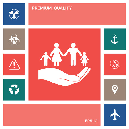 Hand holding a symbol of family. Family protect iconのイラスト素材